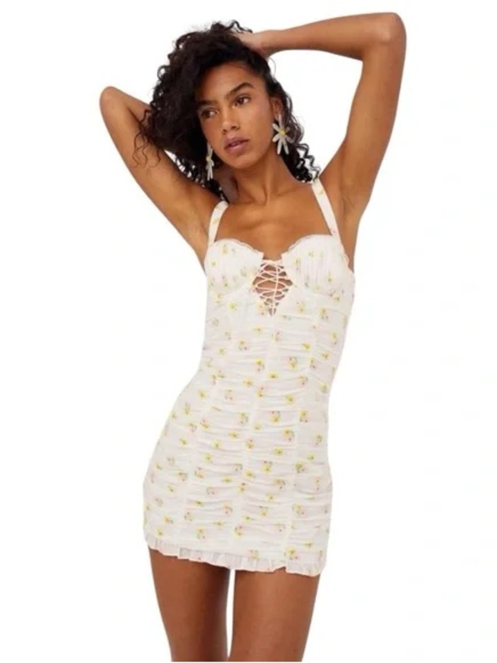 NWT For Love & Lemons White Mini Dress with Yellow Floral Accents